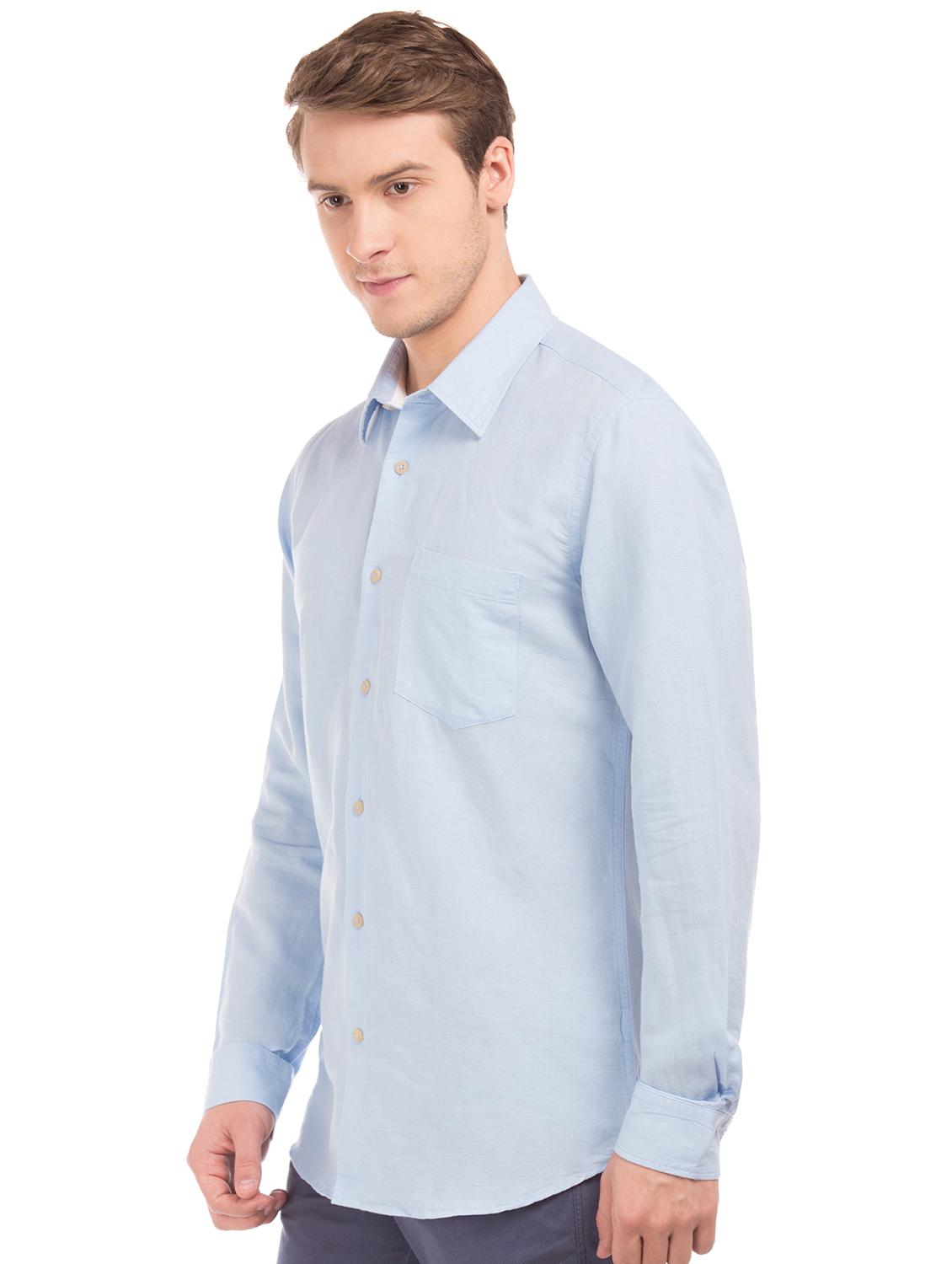 light blue solid linen casual shirt - 17598025 - Zoom Image - 2