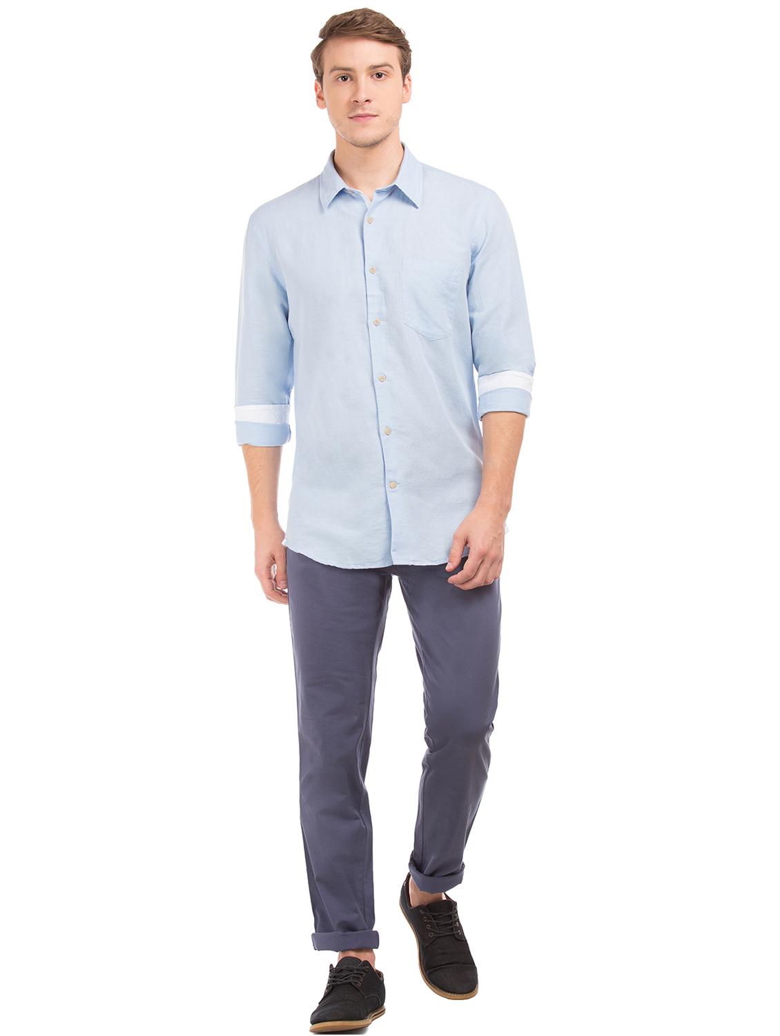 light blue solid linen casual shirt - 17598025 - Zoom Image - 4