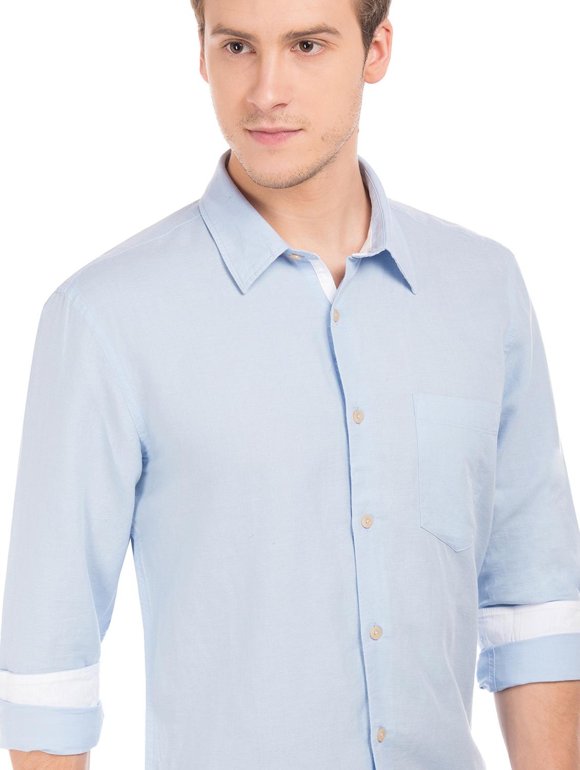 light blue solid linen casual shirt - 17598025 - Zoom Image - 6