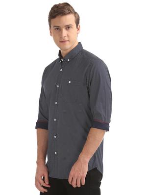 navy blue printed casual shirt - 17598049 - Standard Image - 2