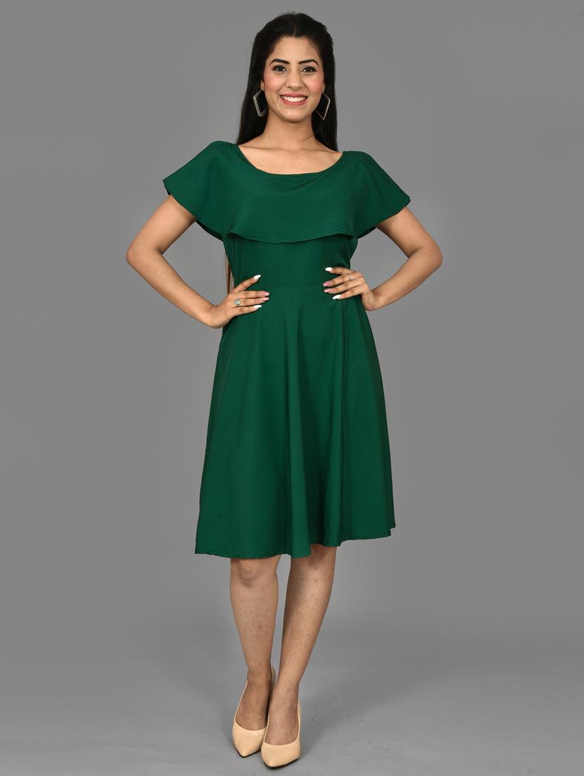 green crepe fit & flare dress - 17598347 - Zoom Image - 1