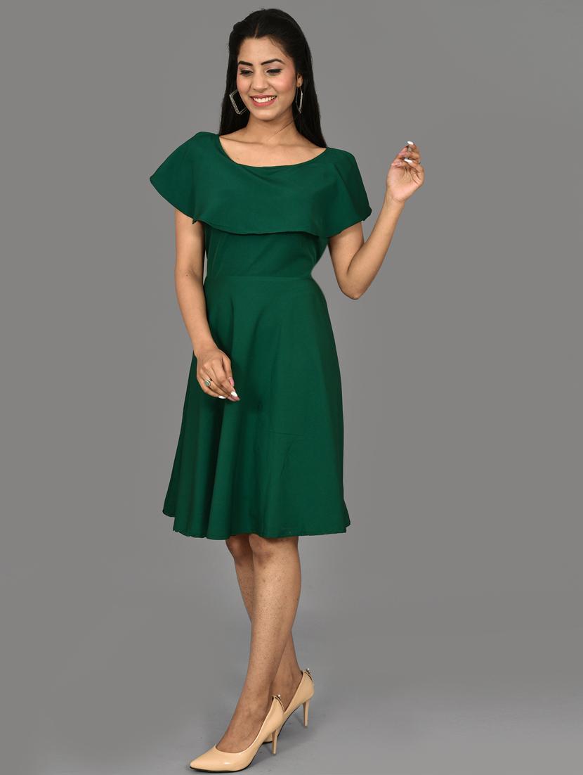 green crepe fit & flare dress - 17598347 - Zoom Image - 2
