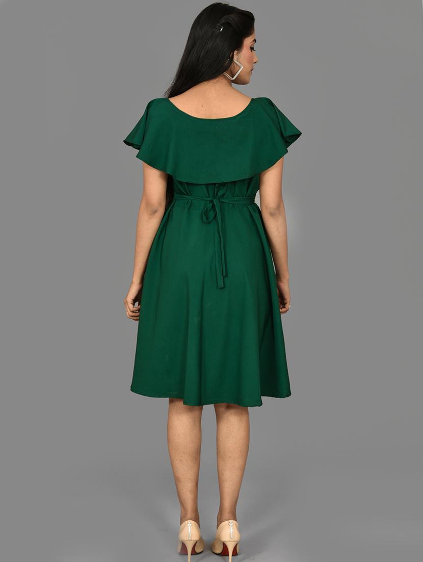 green crepe fit & flare dress - 17598347 - Zoom Image - 3