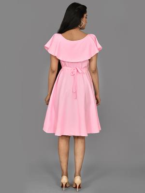 pink crepe fit & flare dress - 17598348 - Standard Image - 3