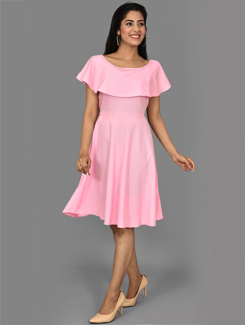 pink crepe fit & flare dress - 17598348 - Zoom Image - 2