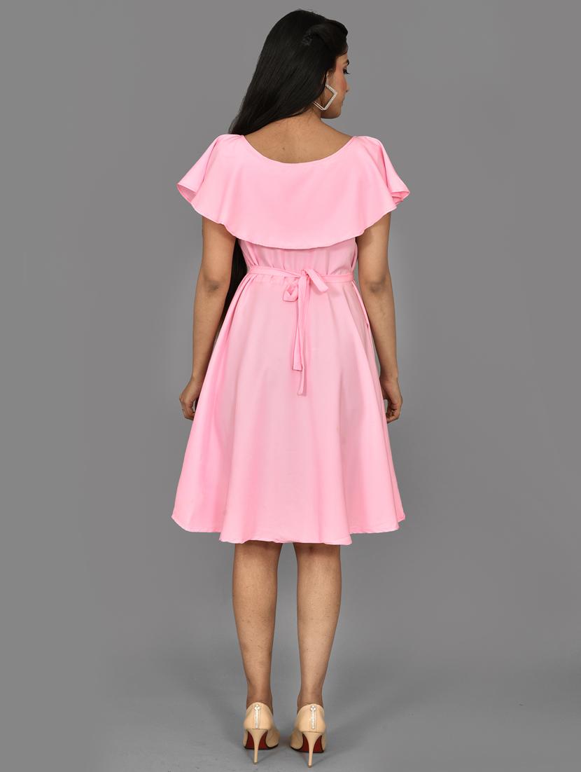 pink crepe fit & flare dress - 17598348 - Zoom Image - 3