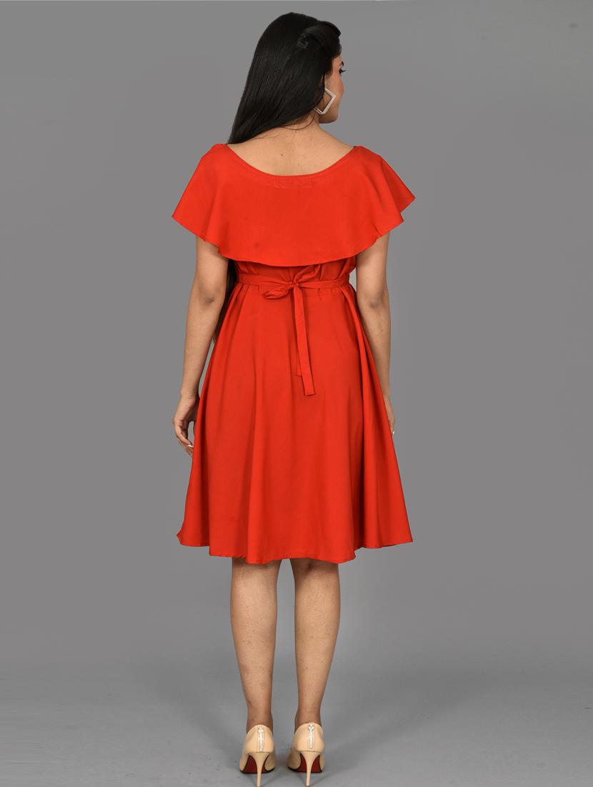 red crepe fit & flare dress - 17598349 - Zoom Image - 3