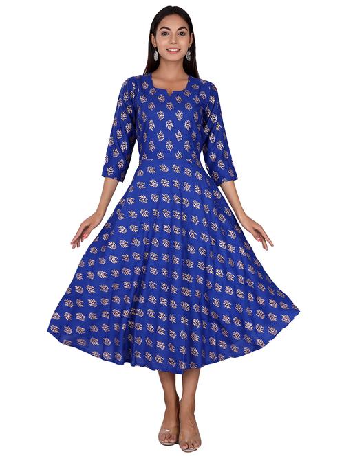 printed a-line ethnic dress - 17598578 - Standard Image - 1