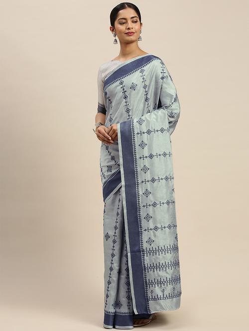 blue printed saree with blouse - 17599381 - Very Small Image - 1