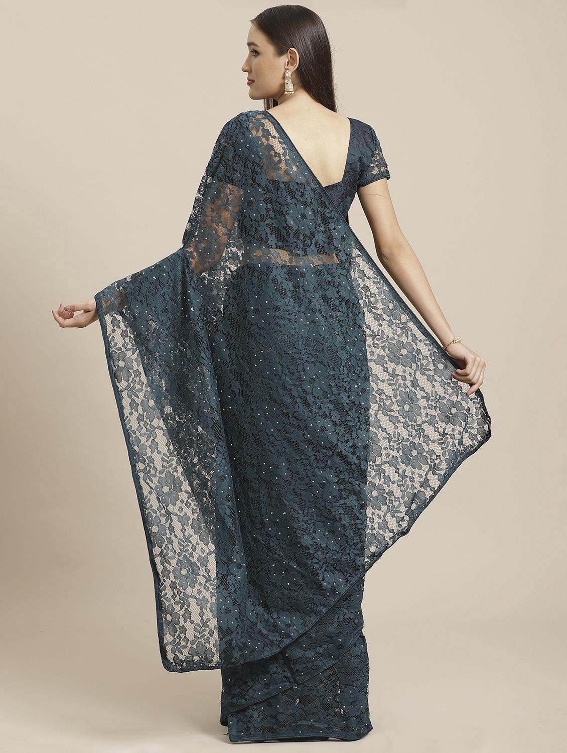 embellished net saree with blouse - 17599395 - Zoom Image - 2