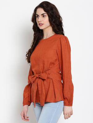 tie front checkered top - 17599919 - Standard Image - 2