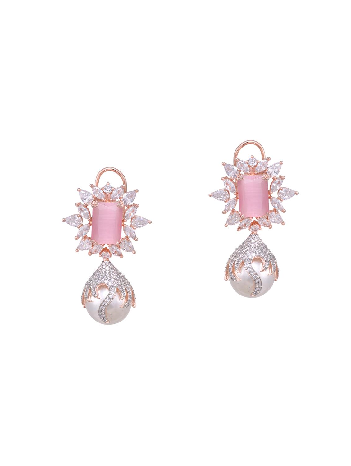 pink pearl studded drop earrings - 17599976 - Zoom Image - 2