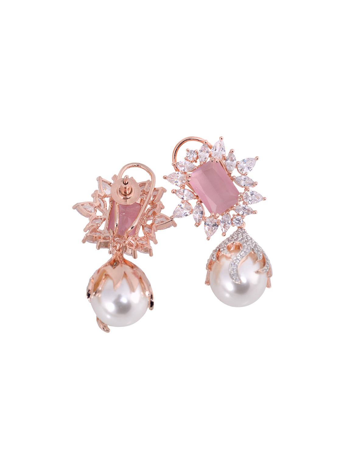 pink pearl studded drop earrings - 17599976 - Zoom Image - 3