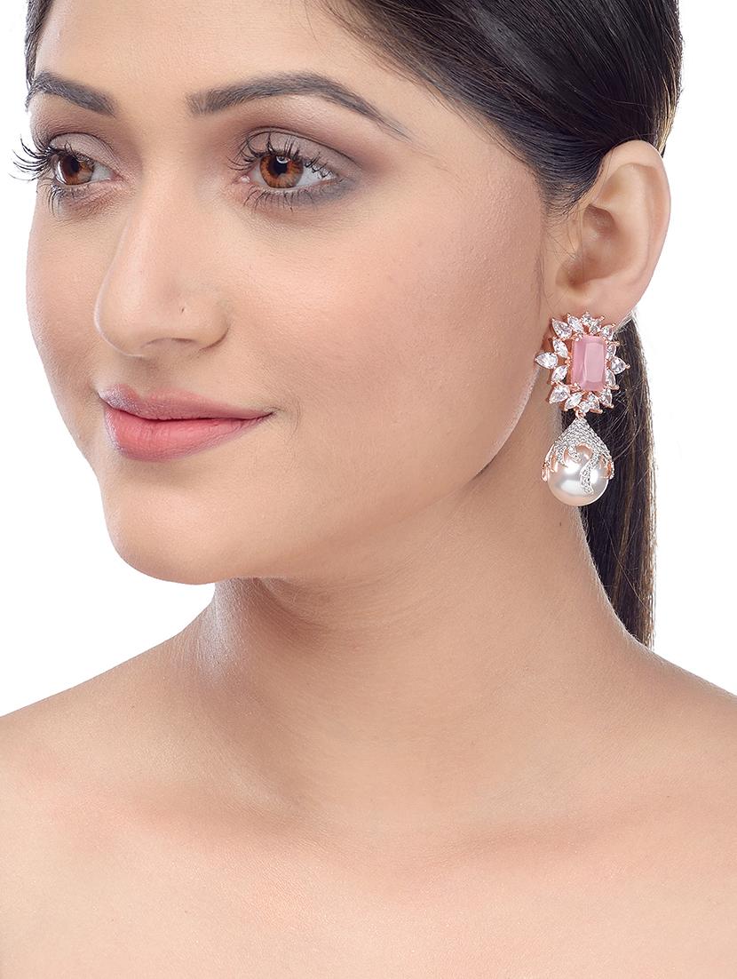 pink pearl studded drop earrings - 17599976 - Zoom Image - 4