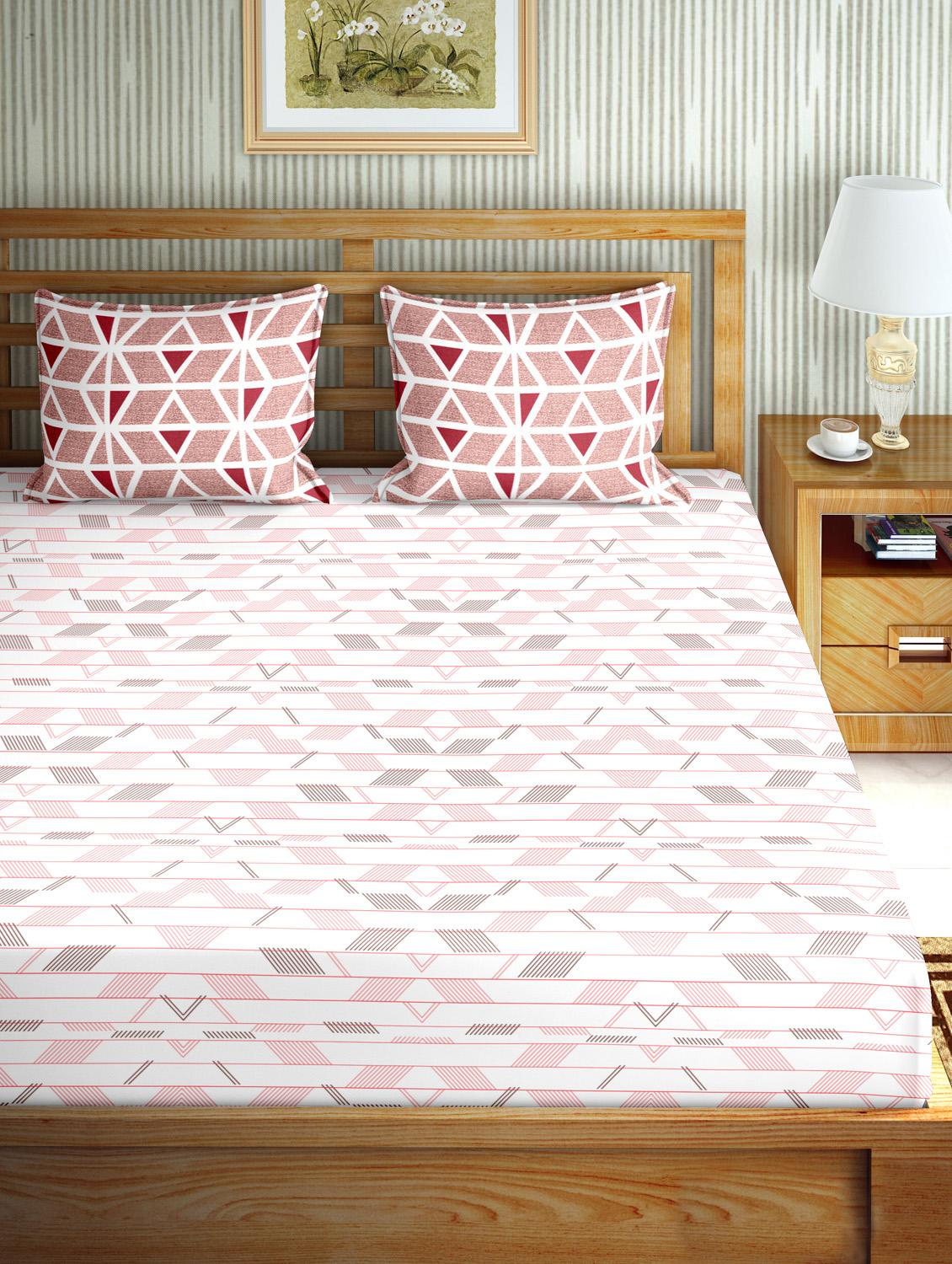mysterious double bedsheet set king size 180 tc cotton pink colour - 17600355 - Zoom Image - 2