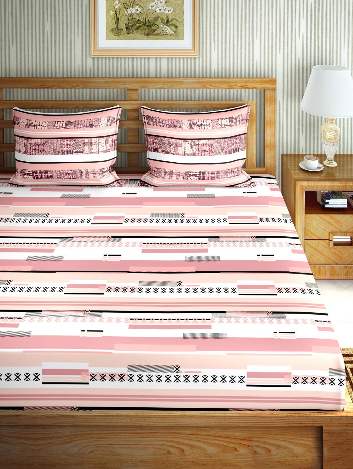 mysterious double bedsheet set king size 180 tc cotton pink colour - 17600375 - Zoom Image - 2