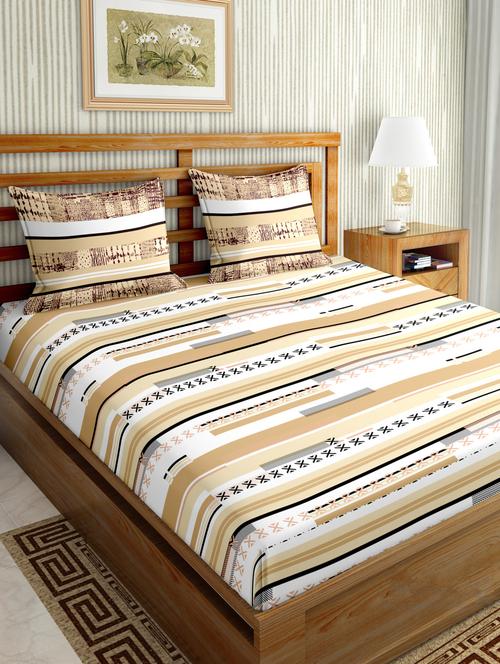 mysterious double bedsheet set king size 180 tc cotton beige colour - 17600376 - Standard Image - 1
