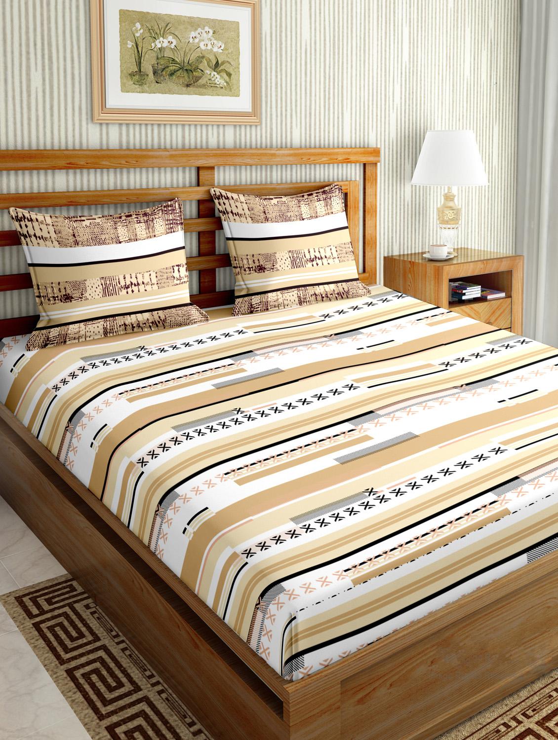 mysterious double bedsheet set king size 180 tc cotton beige colour - 17600376 - Zoom Image - 1