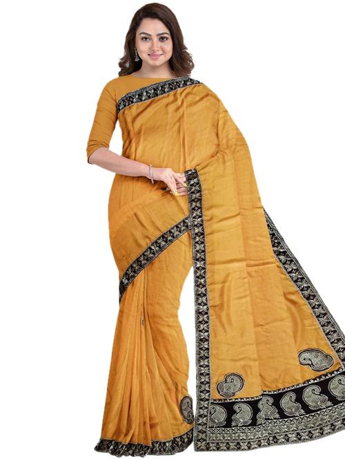 solid bordered saree with blouse - 17601496 - Standard Image - 1