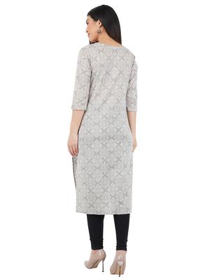 grey cotton straight kurta - 17601673 - Standard Image - 3