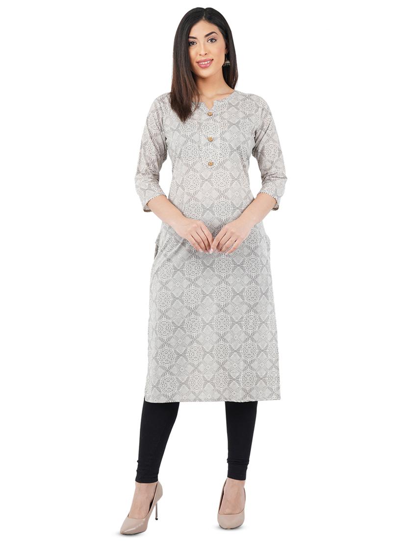 grey cotton straight kurta - 17601673 - Zoom Image - 1