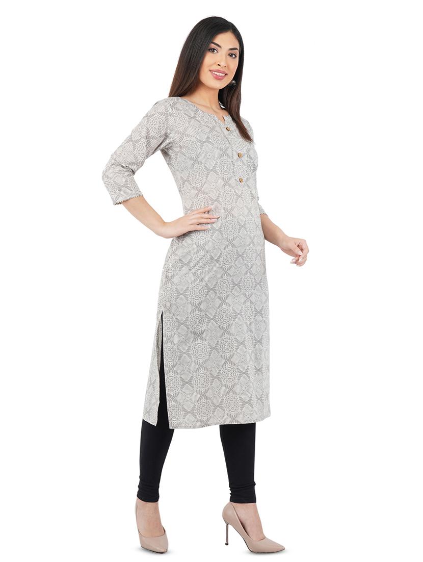 grey cotton straight kurta - 17601673 - Zoom Image - 2