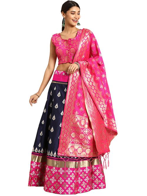 pink silk flared lehenga - 17601784 - Standard Image - 1