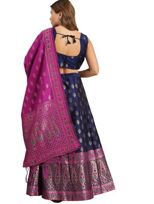blue silk flared lehenga - 17601792 - Standard Image - 2