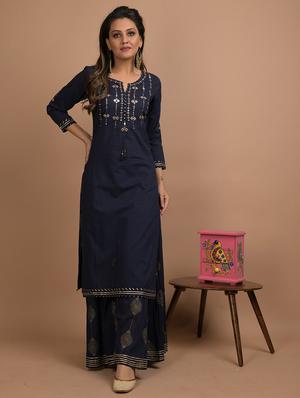 blue cotton kurta sharara set - 17602164 - Standard Image - 2