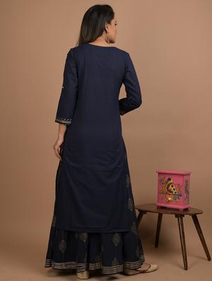 blue cotton kurta sharara set - 17602164 - Standard Image - 4