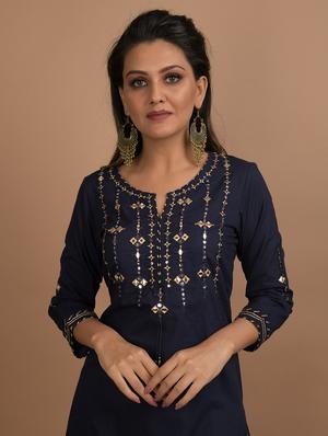 blue cotton kurta sharara set - 17602164 - Standard Image - 5