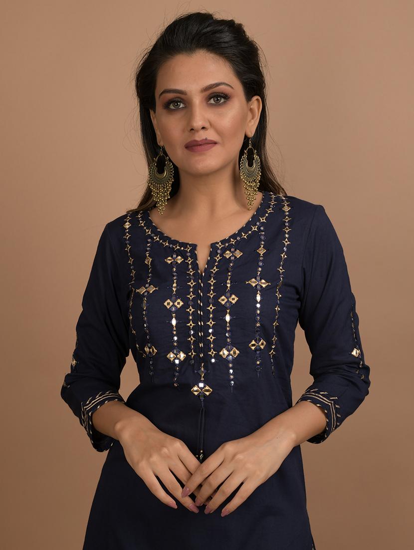 blue cotton kurta sharara set - 17602164 - Zoom Image - 5