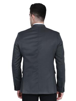 grey solid bandhgala formal blazer - 17602183 - Standard Image - 3