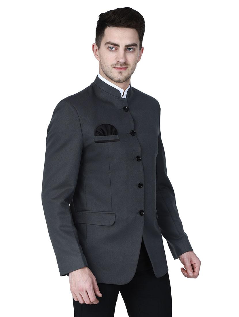 grey solid bandhgala formal blazer - 17602183 - Zoom Image - 2