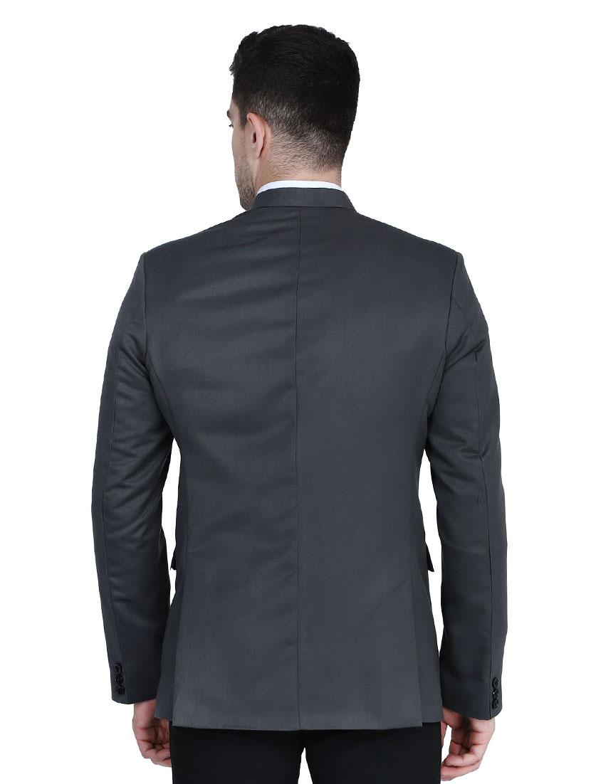 grey solid bandhgala formal blazer - 17602183 - Zoom Image - 3