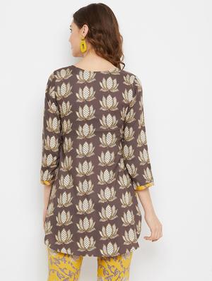 brown rayon straight kurti - 17602252 - Standard Image - 3