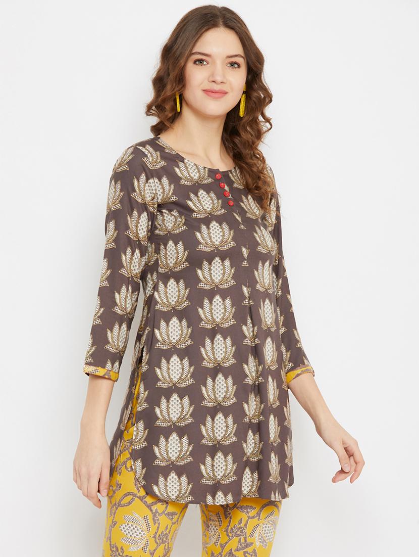 brown rayon straight kurti - 17602252 - Zoom Image - 2