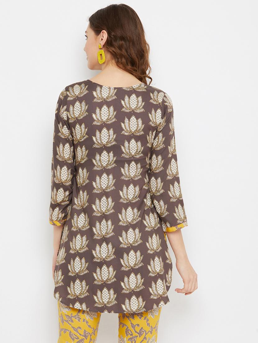 brown rayon straight kurti - 17602252 - Zoom Image - 3
