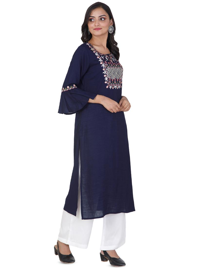 embroidered straight kurta - 17602585 - Zoom Image - 2