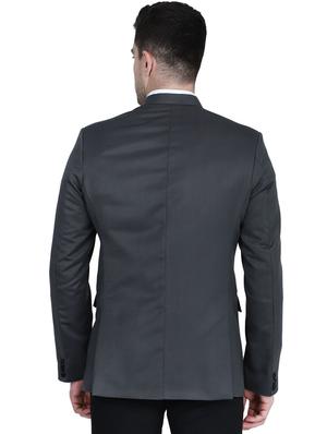 grey solid bandhgala suit - 17603232 - Standard Image - 3