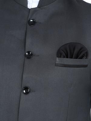 grey solid bandhgala suit - 17603232 - Standard Image - 5