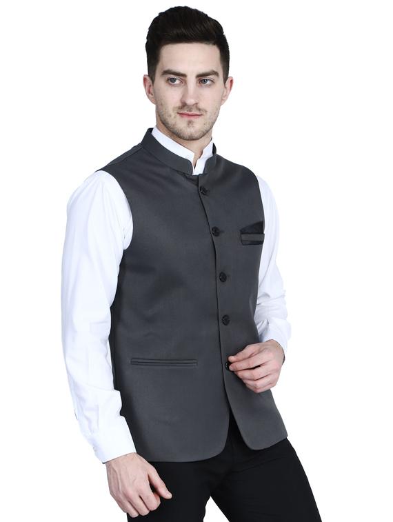 grey solid nehru jacket - 17603241 - Zoom Image - 2