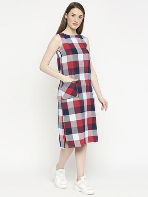 round neck checkered a-line dress - 17603341 - Standard Image - 2