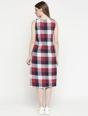 round neck checkered a-line dress - 17603341 - Standard Image - 3