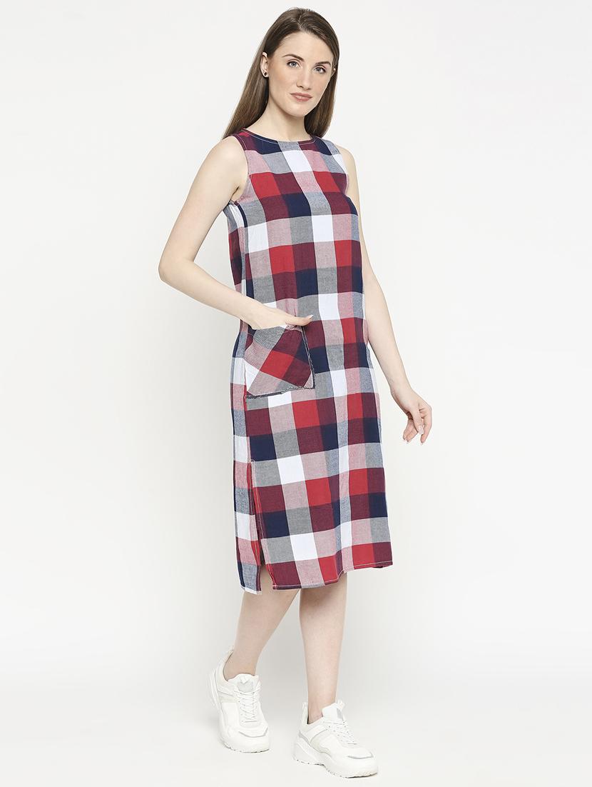 round neck checkered a-line dress - 17603341 - Zoom Image - 2