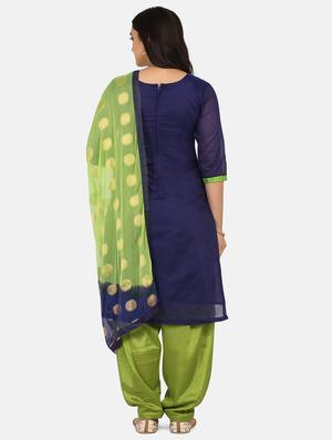 navy cotton blend salwar suit unstitched - 17603459 - Standard Image - 2
