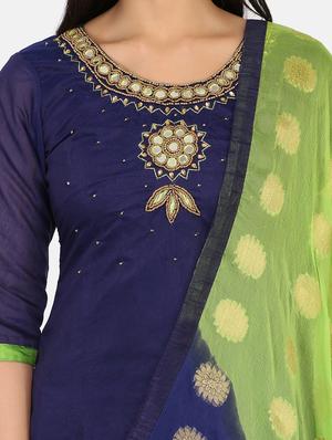 navy cotton blend salwar suit unstitched - 17603459 - Standard Image - 4