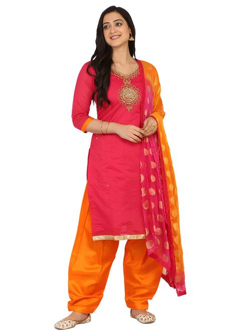 pink cotton blend salwar suit unstitched - 17603477 - Very Small Image - 1