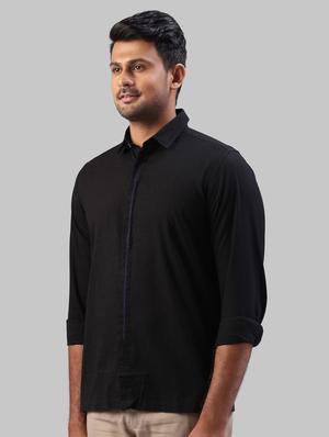 black solid casual shirt - 17604194 - Standard Image - 2