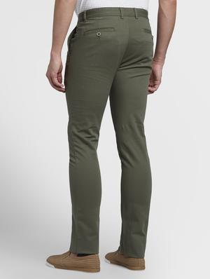 olive green solid flat front casual trouser - 17604560 - Standard Image - 3